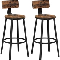 Zestaw 2 hokerów krzesła barowe Zestaw dwóch krzeseł barowych w stylu rustykalnym i industrialnym, czarno - brązowe, z oparciem.
