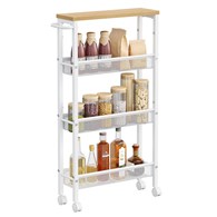 Mobilny wąski wózek z 4 półkami biały