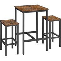 Komplet stół z 2 krzesłami barowymi LOFT Zestaw z wysokim blatem kuchennym i dwoma krzesłami barowymi w rustykalnej kolorystyce brązowo-czarnej do kuchni, jadalni, salonu