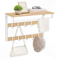 Półka ścienna z wieszakami biało-brązowa