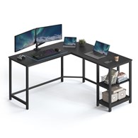 Czarne narożne biurko komputerowe Wykonany z metalu i solidnej płyty MDF praktyczne i wytrzymałe biurko komputerowe w kształcie litery L z 2 półkami w czarnej kolorystyce z słojami drewna