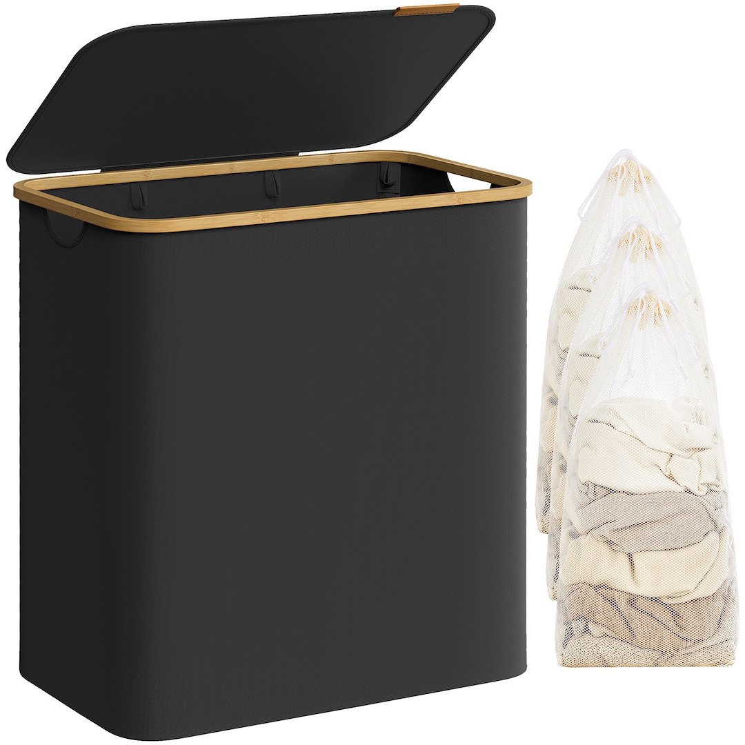 Czarny kosz na pranie z pokrywą 150 L