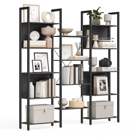 Podwójny czarny regał na książki 14 półek