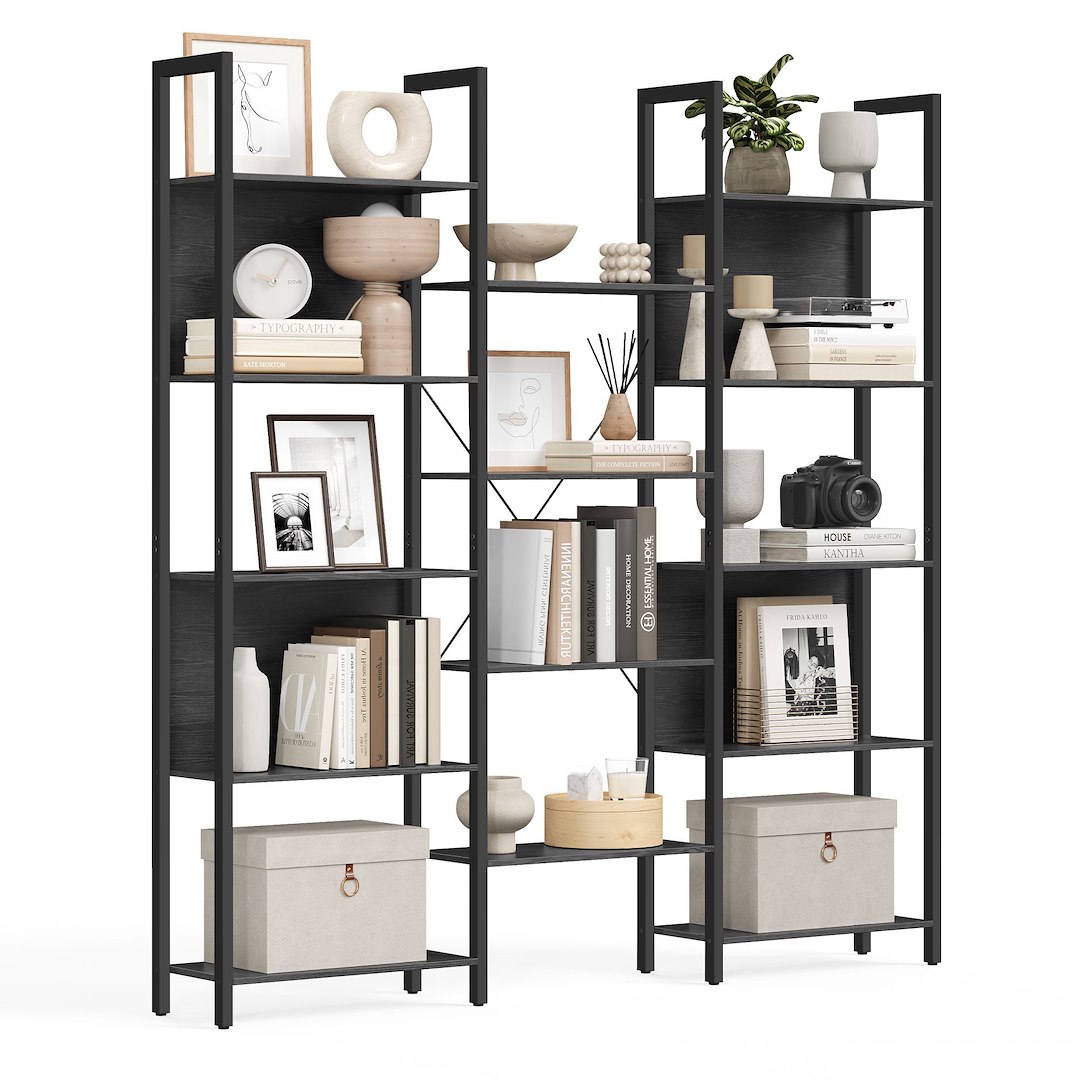 Podwójny czarny regał na książki 14 półek