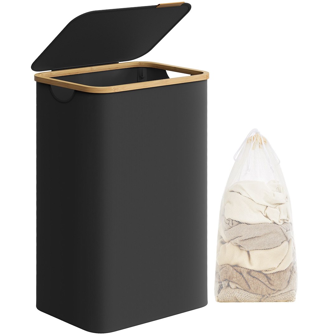 Czarny kosz na pranie z pokrywą 90 L