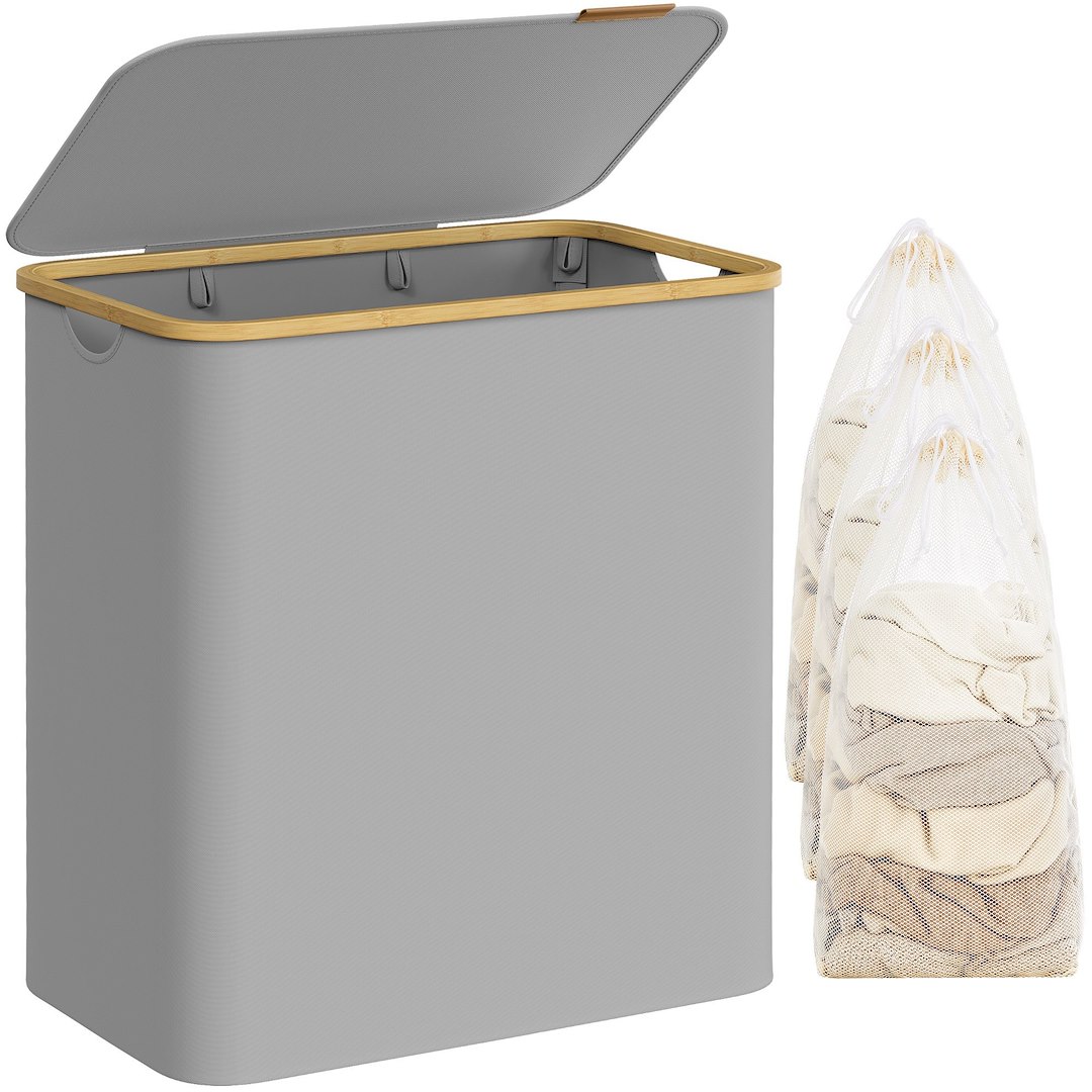 Szary kosz na pranie z pokrywą 150 L