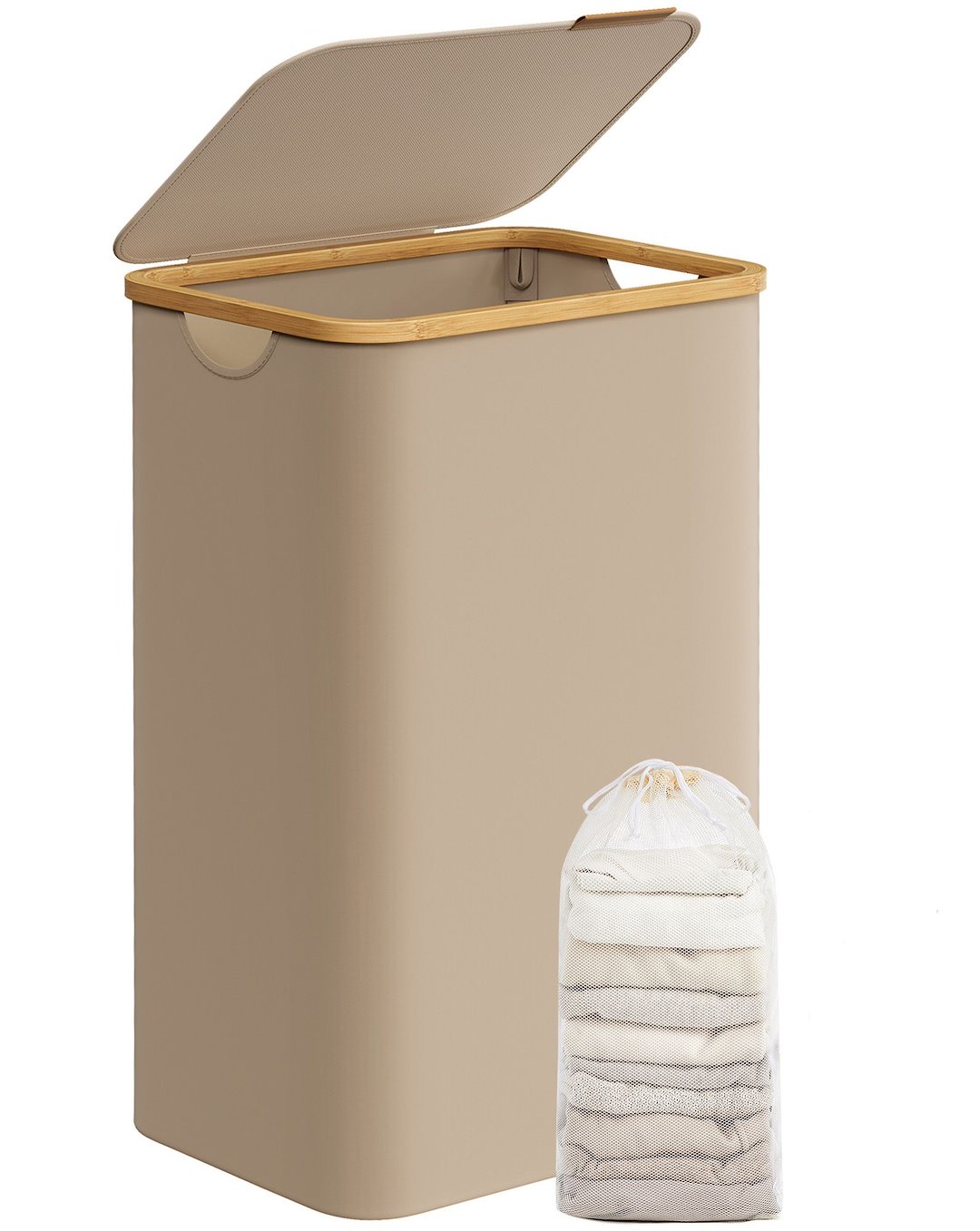 Kosz na pranie z pokrywą 90 L jasny brąz