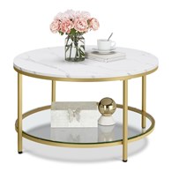 Złoty stolik kawowy marmur 80 cm