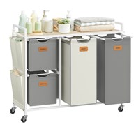 Kosz na pranie 4 komory szaro-kremowy