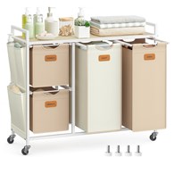 Kosz na pranie 4 komory beżowo-kremowy