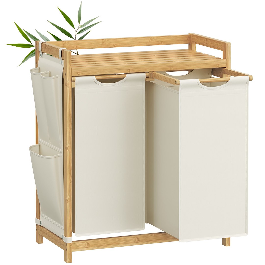 Bambusowy kosz na pranie komory 2 x 50 L
