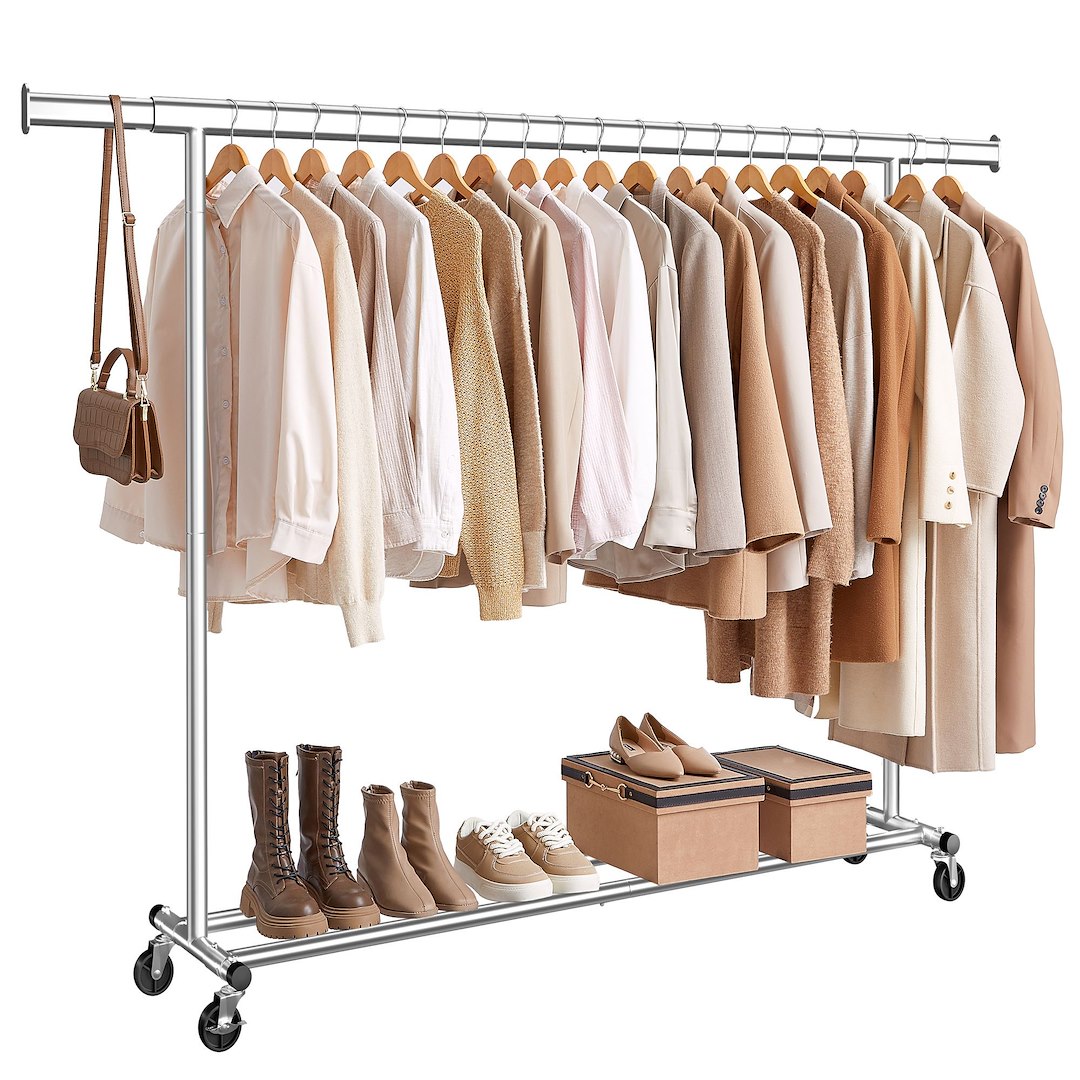Wieszak na ubrania na kółkach srebrny