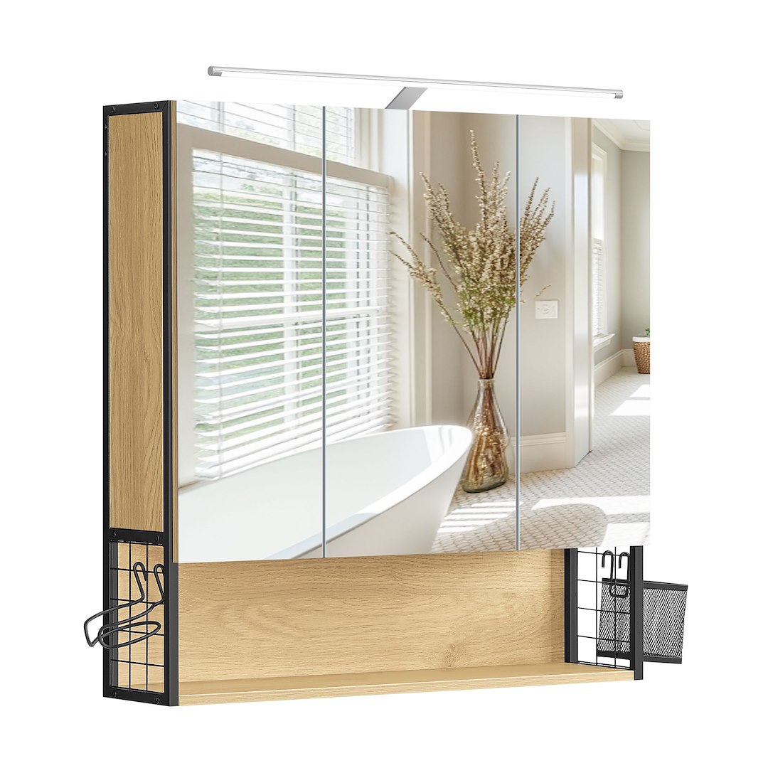 Szafka łazienkowa wisząca z oświetleniem i lustrem