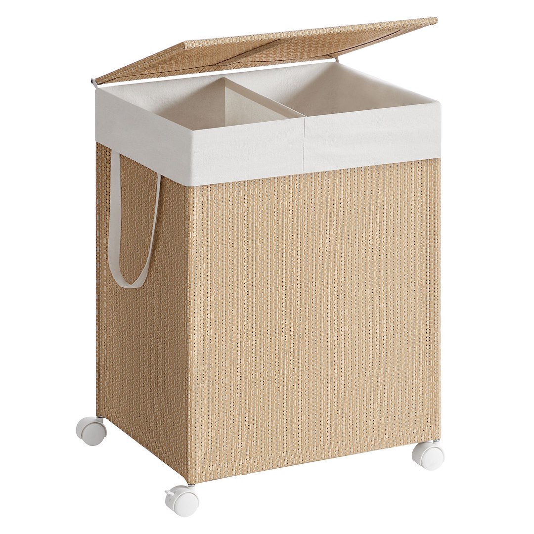 Beżowy mobilny kosz na pranie 2 x 50 L