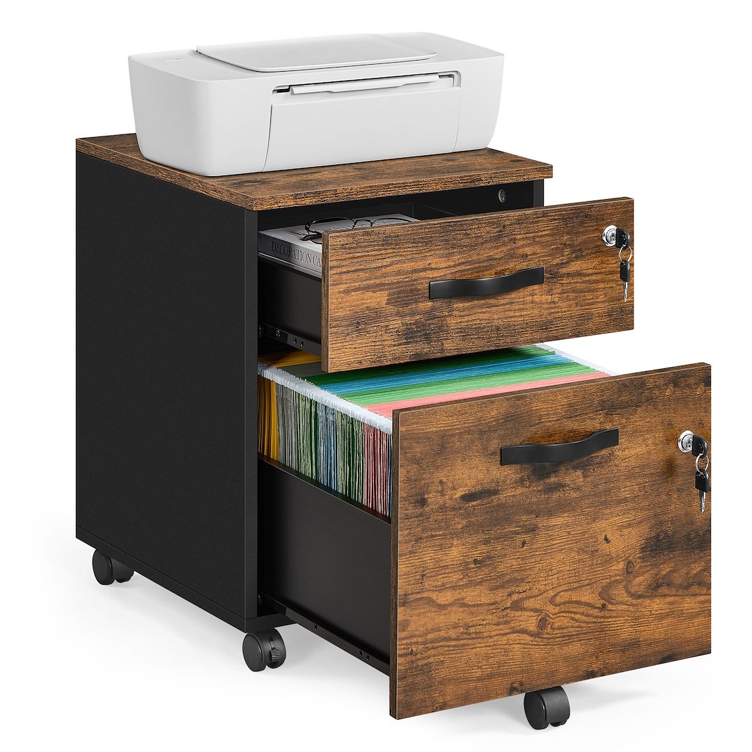 Brązowy kontener z 2 szufladami na zamek