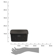 Koszyk do przechowywania czarny 23 cm Czarny pojemnik do przechowywania z pokrywą wykonany z tworzywa sztucznego z ażurowym motywem