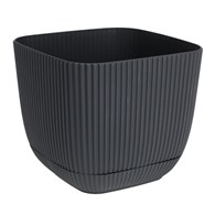 Donica kwadratowa z podstawką miętowo-szara 13cm Prążkowana doniczka wykonana z solidnego tworzywa, doskonała zarówno do domu jak i ogrodu, wymiary: 15x15x13 cm