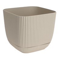 Donica kwadratowa z podstawką ecri 17cm Prążkowana doniczka wykonana z  solidnego tworzywa, doskonała zarówno do domu jak i ogrodu, wymiary: 19,5x19,5x17 cm