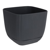 Donica kwadratowa z podstawką szara 17cm Prążkowana doniczka wykonana z  solidnego tworzywa, doskonała zarówno do domu jak i ogrodu, wymiary: 19,5x19,5x17 cm