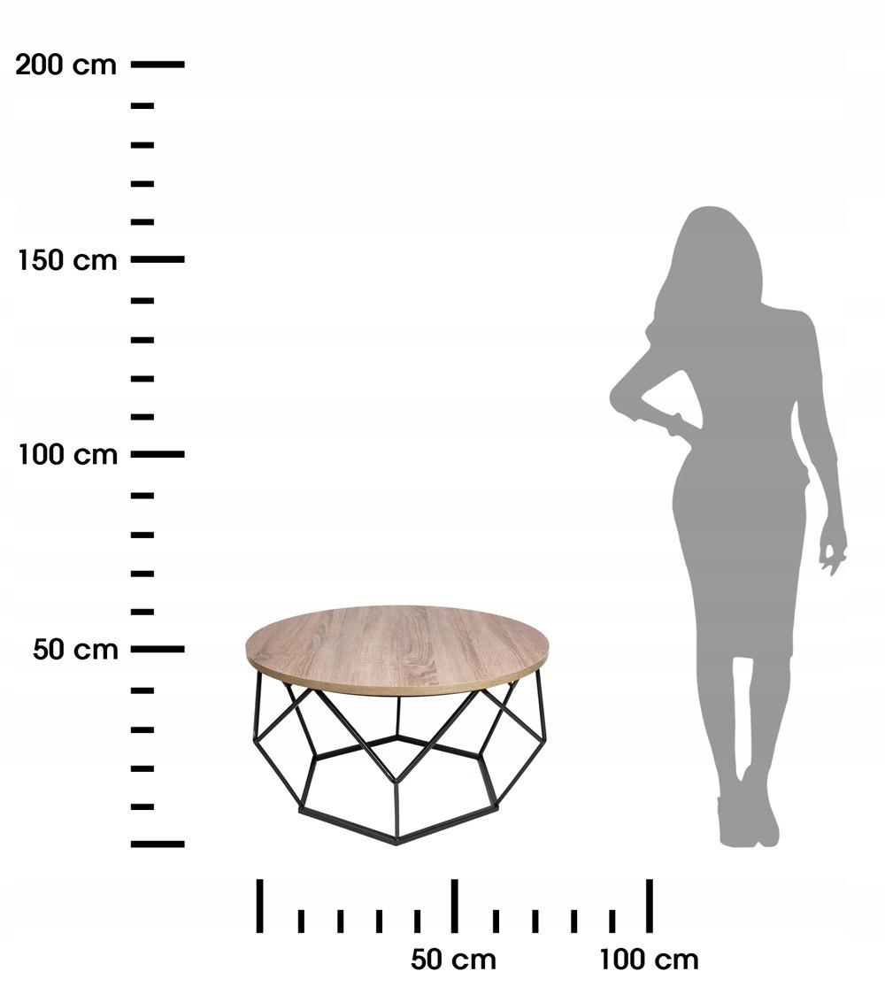Stolik kawowy Diamond 70 czarny c.dąb Konstrukcja lakierowana na czarno, blat wykonany z płyty MDF w kolorze ciemny dąb, wysokość 40 cm, średnica 70 cm