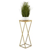 Kwietnik stojący złoty LOFT 70 cm metal Wykonany z metalu oraz płyty MDF w kolorze Dąb Lancelot, solidny i stylowy kwietnik w kolorze złotym LOFT
