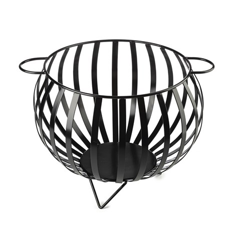 Duży kosz na drewno metal KULA 46 cm Wykonany z metalu, wytrzymały i solidny kosz na drewno kominkowe z rączkami w kolorze czarnym