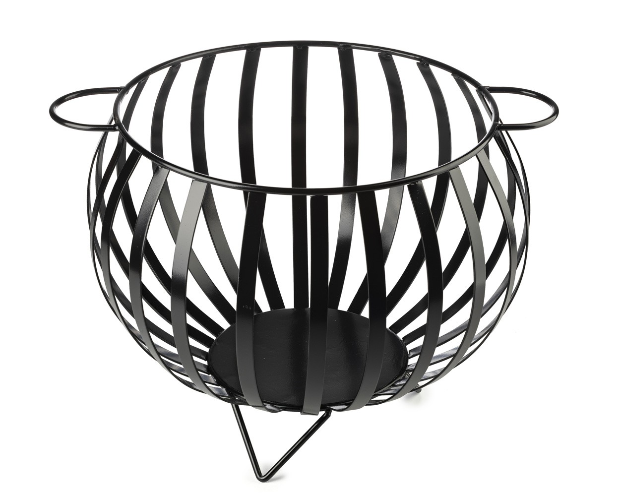 Duży kosz na drewno metal KULA 46 cm Wykonany z metalu, wytrzymały i solidny kosz na drewno kominkowe z rączkami w kolorze czarnym