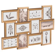 Ramka ścienna na 12 zdjęć Nature Wykonana z MDF-u imitującego drewno, przyozdobiona dekoracyjnymi wkładkami, na fotografie w formacie 10x15 cm