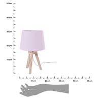 Lampka nocna z różowym abażurem 31 cm Na 3 drewnianych nogach w naturalnym kolorze, okrągły materiałowy abażur, idealna do pokoju dziecięcego lub sypialni