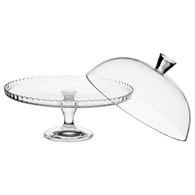 Patera szklana Lara z kloszem 32 cmSzklana patera na ciasto, wyposażona w klosz zabezpieczający wypieki przed wyschnięciem, średnica 32 cm