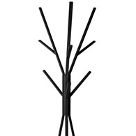 Wieszak na ubrania Tree z półką czarny Stojący wieszak w kolorze czarnym do przedpokoju, poczekalni, wykonany z metalu, stabilny, z 9 haczykami i małą półeczką