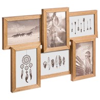 Ramka ścienna na 6 zdjęć Nature Wykonana z MDF-u imitującego drewno, przyozdobiona dekoracyjnymi wkładkami, na fotografie w formacie 10x15 cm