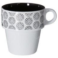 Komplet 6 filiżanek Ethnik 260 ml Wykonane z wysokiej jakości ceramiki, na srebrnym stelażu, każda filiżanka ozdobiona minimalistycznym wzorem