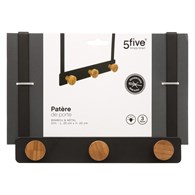 Wieszak na drzwi Bamboo Black 3 haczyki Nowoczesny wieszak mocowany na drzwiach, na ubrania i ręczniki, wysoka jakość metalu w kolorze czarnym z 3 drewnianymi gałkami