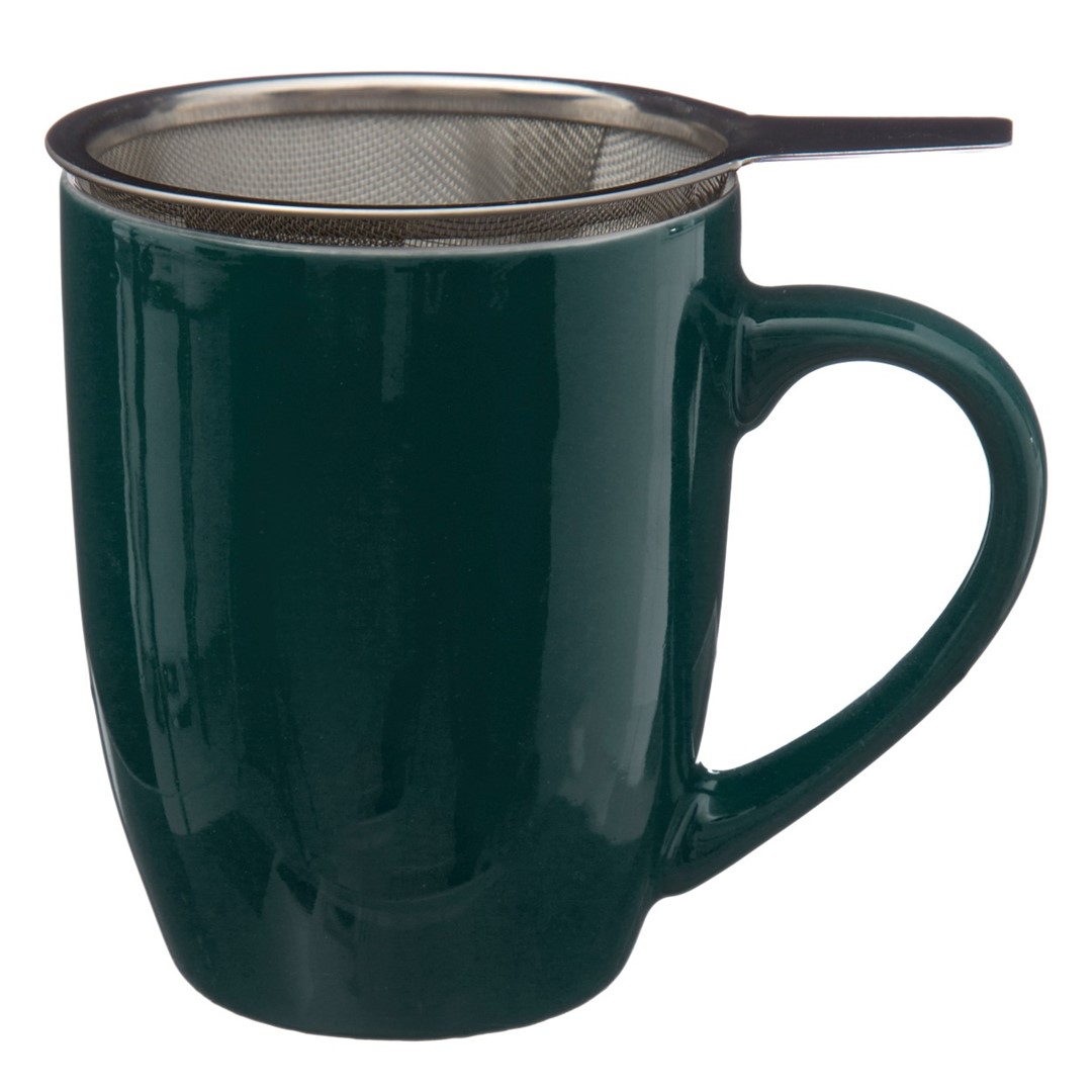 Kubek z zaparzaczem Lian Navy Blue 320ml Wykonany z wysokiej jakości ceramiki, pokrywka w zestawie, zapakowany w eleganckie opakowanie