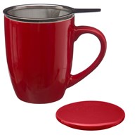 Kubek z zaparzaczem Lian Red 320 ml Wykonany z wysokiej jakości ceramiki, pokrywka w zestawie, zapakowany w eleganckie opakowanie