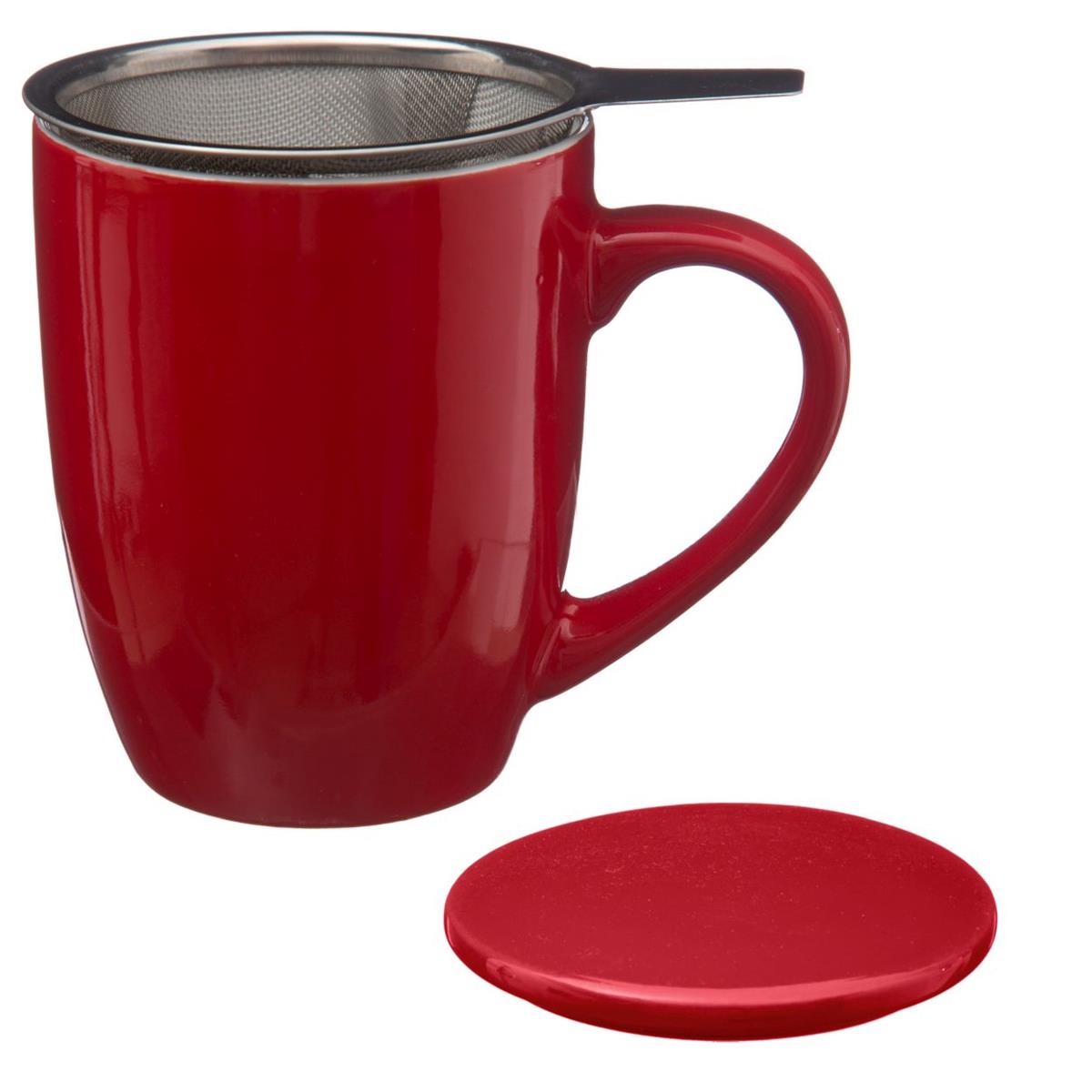 Kubek z zaparzaczem Lian Red 320 ml Wykonany z wysokiej jakości ceramiki, pokrywka w zestawie, zapakowany w eleganckie opakowanie