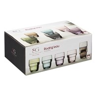 Komplet 6 kolorowych szklanek 280 ml Zestaw szklanek wykonanych z odpornego szkła, sprawdzi się do serwowania zimnych napojów i drinków