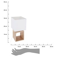 Lampka nocna Pojo kwadratowa 32 cmPodstawa wykonana z drewna w naturalnym kolorze, biały materiałowy abażur, idealna do salonu lub sypialni