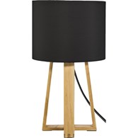 Lampka nocna Molu czarna 34,5 cm Podstawa wykonana z drewna sosnowego w naturalnym kolorze, czarny materiałowy abażur, idealna do salonu lub sypialni