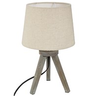 Lampka nocna na trójnogu Aria BeigePodstawa wykonana z naturalnego drewna sosnowego, abażur w odcieniu koloru beżowego, wymiary całości: 30,5x18 cm