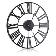 Zegar ścienny vintage czarny 36,5 cm Wykonany z metalu, rzymskie cyfry, cichy mechanizm, idealny do wnętrz urządzonych w stylu loft