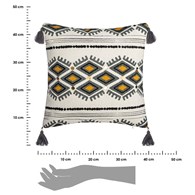 Bawełniana poszewka Aztec 40x40 cm Ozdobiona 4 pomponikami na rogach, wykończenie w postaci 12 cekinów, wyposażona w zamek błyskawiczny
