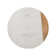 Deska obrotowa 30 cm White Marble Biała deska obrotowa do serwowania przekąsek, dekoracyjna tacka na świece, wykonana z solidnego kamienia w marmurowym stylu i z drewnianym zdobieniem