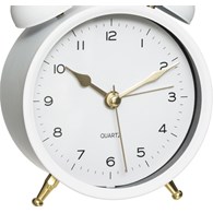 Zegar stołowy budzik retro biały Wykonany z metalu zegar w kolorze białym, w stylu retro, złote wskazówki, cichy, nietykający mechanizm