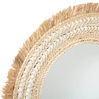 Plecione lustro ścienne 68 cm Rama wykonana z plecionych włókien kukurydzianych i rafii, naturalna kolorystyka, stylowy i funkcjonalny dodatek do wnętrz