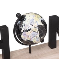 Stojąca dekoracja Home z globusemStylowa dekoracja drewniana z napisem i globusem na podstawce, w stylu retro, idealna na prezent