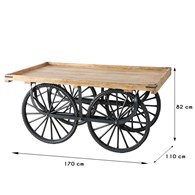 Stół na kołach Porter 170x110 cm Podstawa wykonana z metalu w kolorze czarnym, blat z drewna mango w naturalnym odcieniu, oryginalny i ekskluzywny design