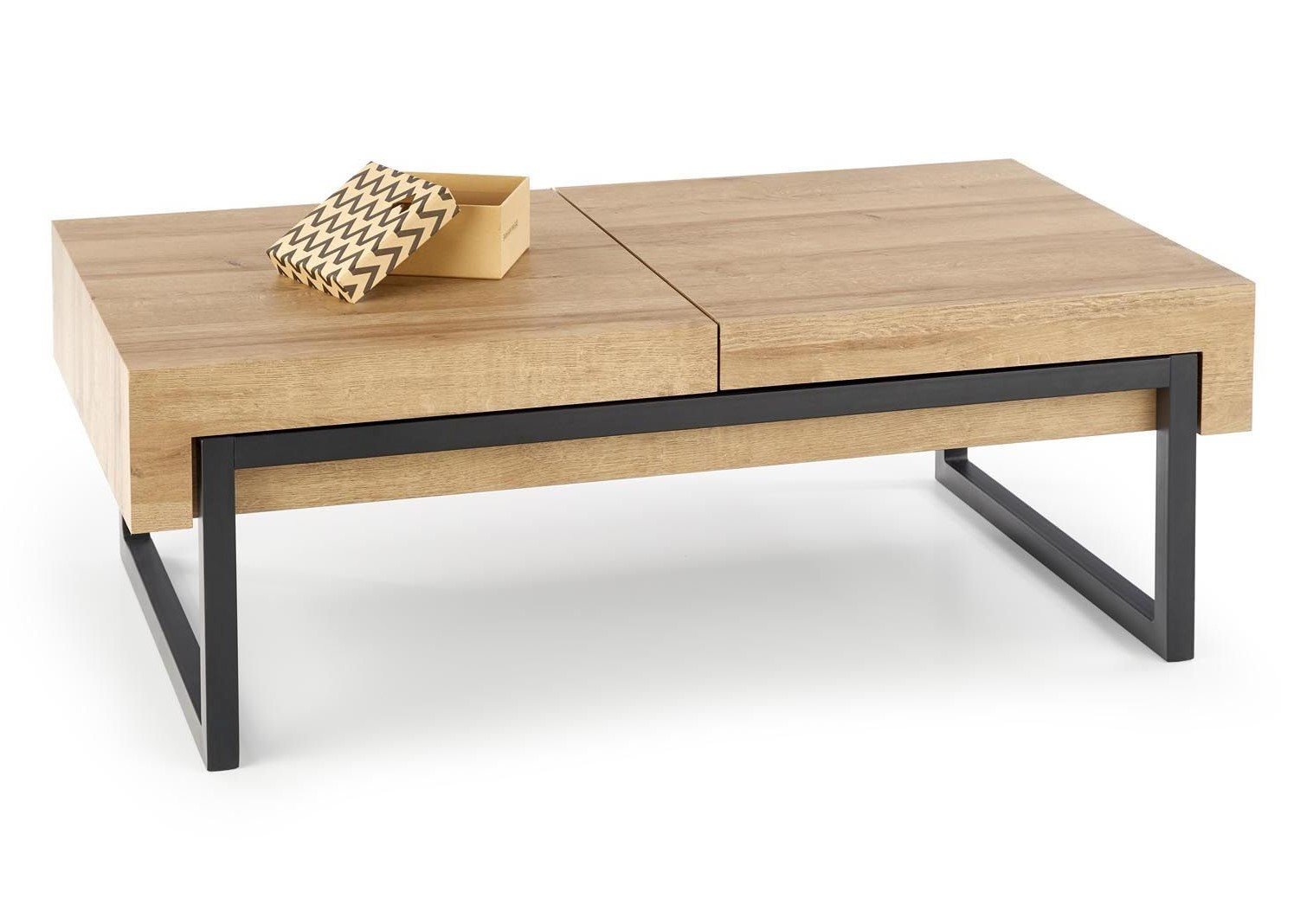 Ława Clara dąb złoty 110x60 cm Stalowe nogi, blat wykonany z MDF-u z okleiną w kolorze dąb złoty, mebel do samodzielnego montażu