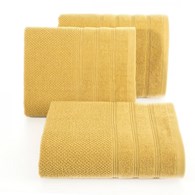 Ręcznik POP 50x90 cm musztardowy Klasyczny, jednobarwny ręcznik kąpielowy o miękkim i przyjemnym splocie frotte z subtelną bordiurą z cienkich pasków